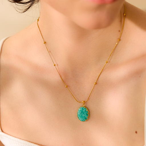 Collar con Colgante de Piedra Natural Amazonita Azul
