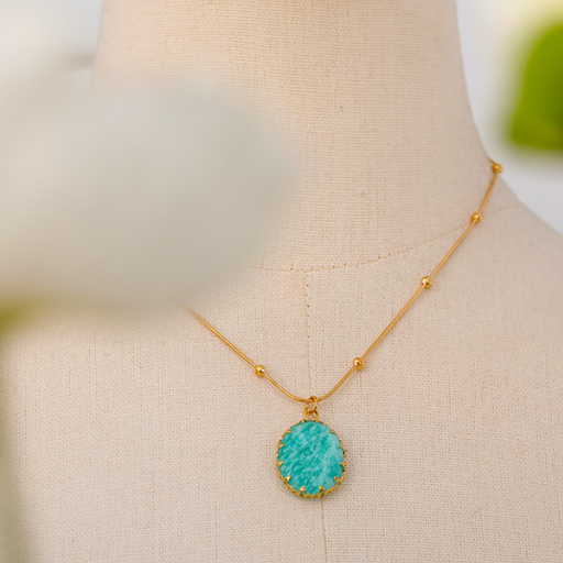 Collar con Colgante de Piedra Natural Amazonita Azul